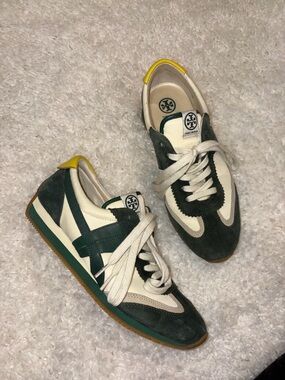 Tory Burch Women's Green & Cream Suede Runner Sneakers